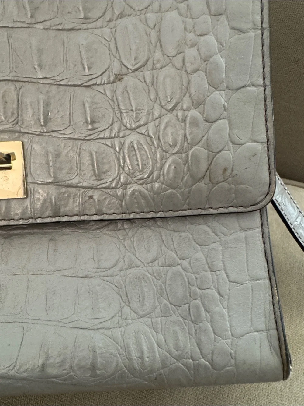 Kate Spade Knightsbridge Doris Grey Leather Crocodile Embossed Satchel Crossbody